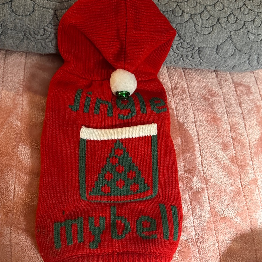 🎄 Mud Pups “Jingle My Bell” Red Knit Dog Hoodie Sweater Size XS